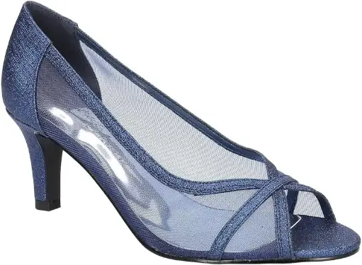 [Easy Street Womens Picaboo Stiletto Heel Pumps - Navy Glitter NAVY 8 1/2 WIDE] Zapatos De Tacón De Aguja Picaboo Para Mujer De Easy Street - Azul Marino Brillante, 8 1/2 De Ancho | TRG192803819